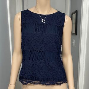LOFT navy blue lace tank top
